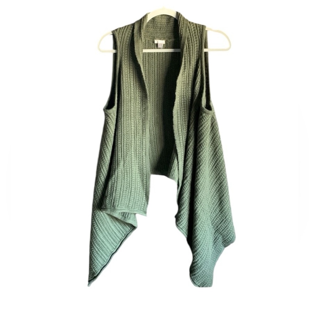 J Jill wool blend olive green sweater vest waterfall style women’s size medium